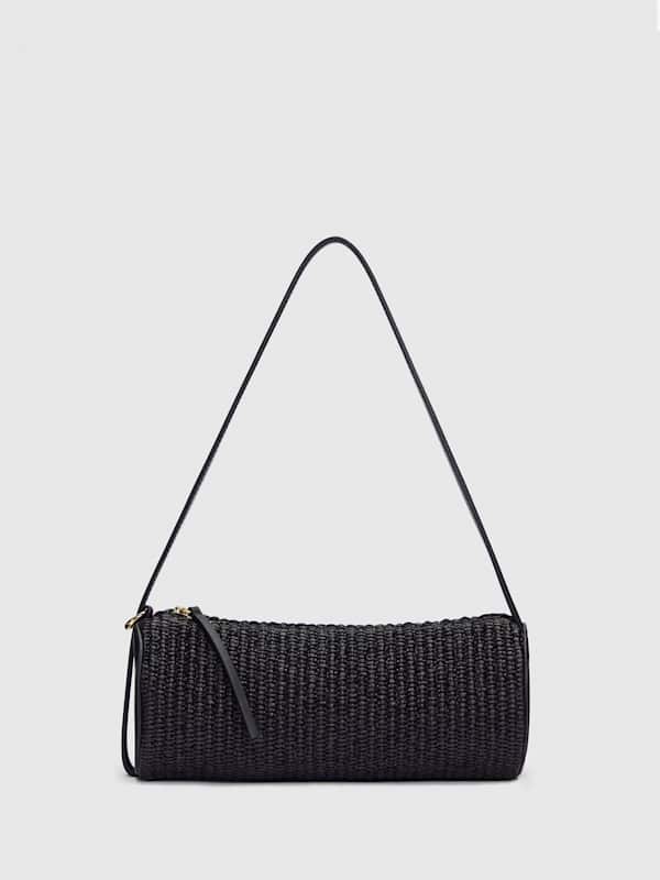 Simona Cylinder Bag - Black Raffia